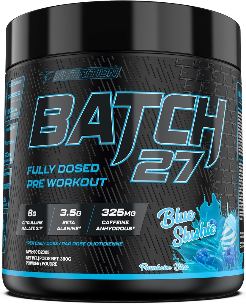 TC Beslenme Batch 27 Pre Workout Toz - 8g Citrulline, 3.5g Beta Alanine, 2.5gine, 325 mg Caffeine | Instant Energy, Focus, Pumps, & Strength | Nitric Hoffman 20 sv (Mavi Slushie)