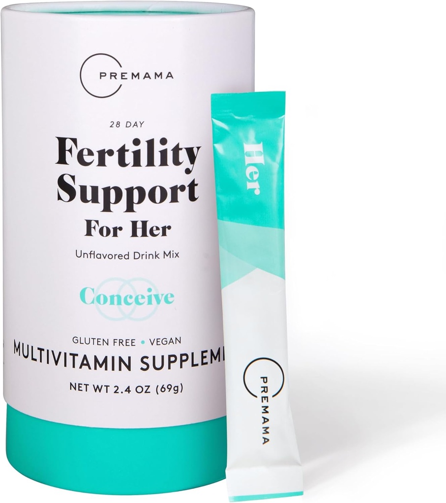 Premama Ferttitude Support for Her Toz Paketleri, Multivitamin Supplement To Support Normal Ovulatory Function and Egg Quality, Gluten-Free, Vegan, Unflavored, 28 Single-Serve Packets