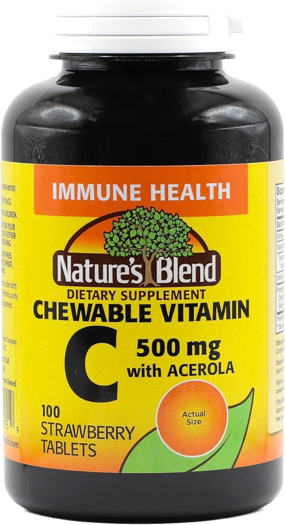 Nature's Blend Vitamin C Chewable Acerola, Strawberry 500 mg 100 Tablets
