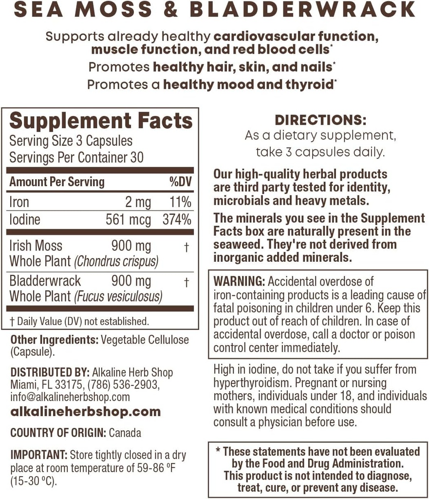 Herb Shop Sea Moss ve Bladderwrack Supplement 90 Capsules