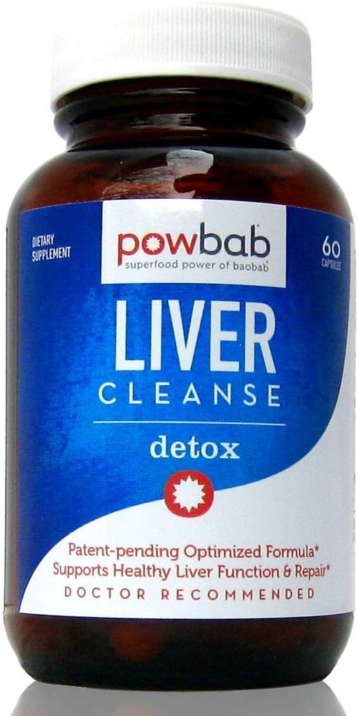Powbab Liver Cleanse Detox. #1 Patent-Pending Βελτιστοποιημένη Φόρμουλα επισκευής. Liver Md Focus Research with Organic Baobab, Beet Root Powder, και Goji. Beats Milk Thistle Silymarin & Dandelion (60 κάψουλες)
