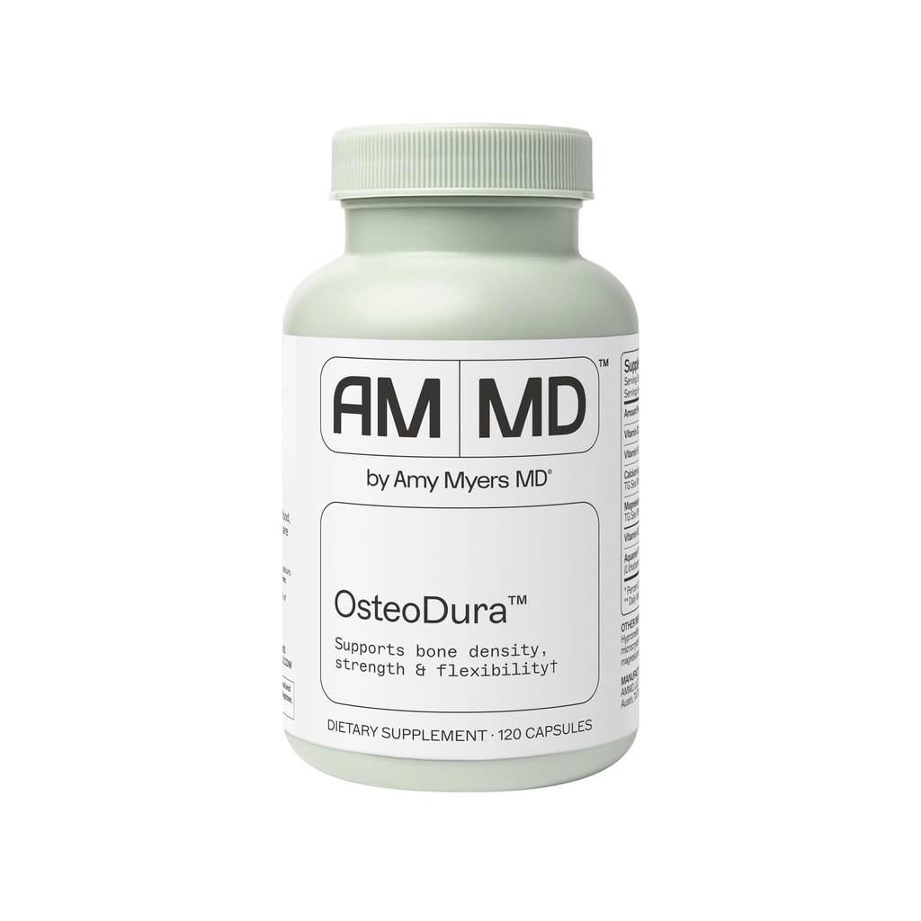 Amy Myers MD OsteoDura - Συμπλήρωμα για την ανάπτυξη των οστών και την ευελιξία - Ασβέστιο με θαλάσσια ορυκτά & βιταμίνη K2 - Φόρμουλα για την υγεία των οστών - 120 κάψουλες (60 εξυπηρετούν)