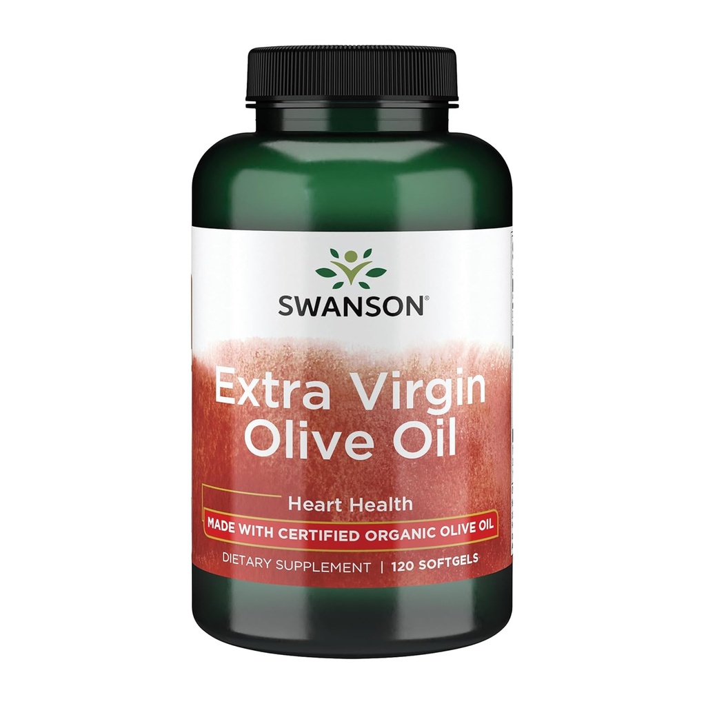 Swanson Ekstra Virgin Zeytinyağı - Doğal Supplement Cardiovasüler Sağlık w/Esssential Fatty Asits - Made w/Organic Cold-Pressed Olive Fruit - (120 Softgels, 1g each)