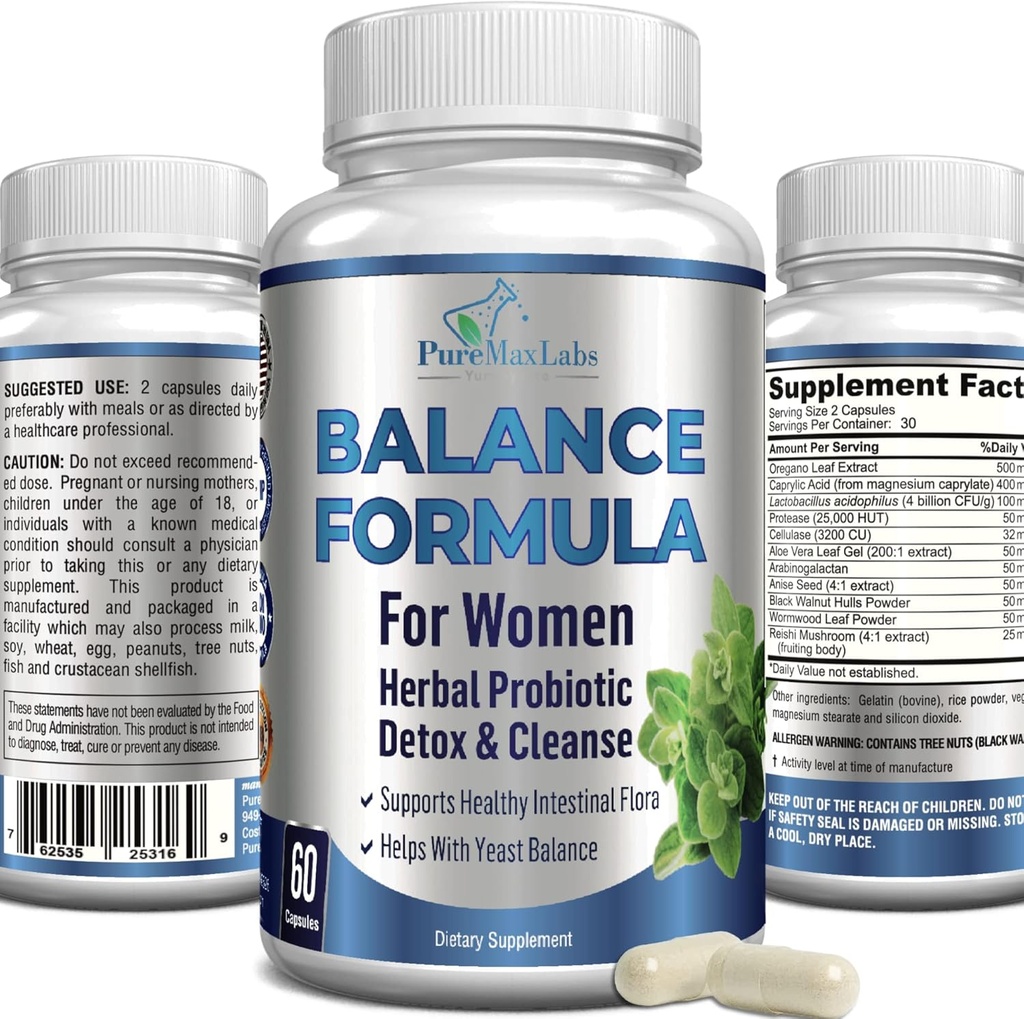 Kadınlar için Denge Kompleksi - Vaginal Health, Herbal Detox & Cleanse, Vaginal Probiyotiks, Supports Health Intestinal Flora, Helps with Yeast Enfeksiyons 60 Capsules