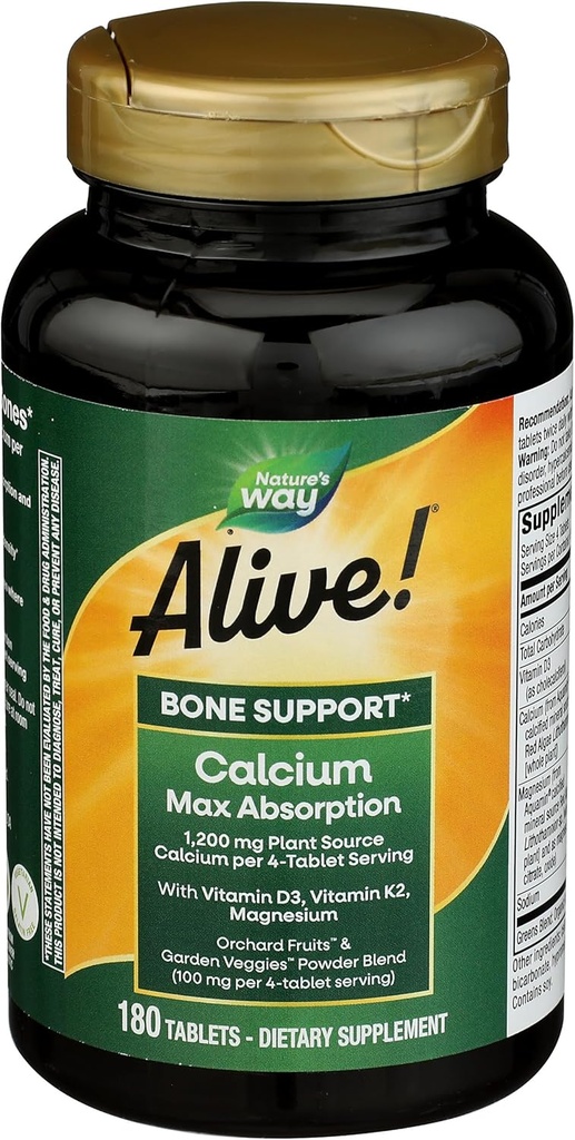 Doğanın Yolu Alive! Kalsiyum Bone Formula, Max Abxia, Plant Sourceuba, 180 Tablet, 180 Kont