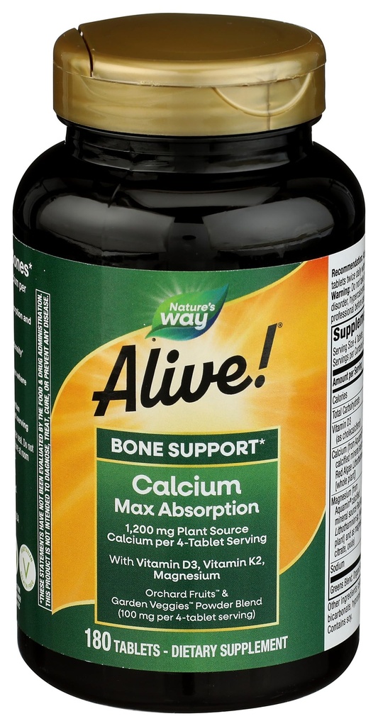 Doğanın Yolu Alive! Kalsiyum Bone Formula, Max Abxia, Plant Sourceuba, 180 Tablet, 180 Kont