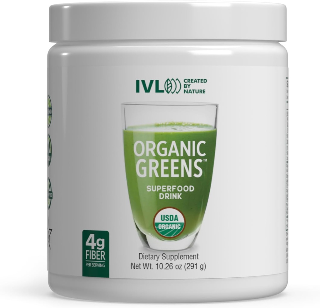 IVL - Organic Greens - Organic Superfood Drink - Loaded with Antioxidants, Micronutrients, Prebiotics & Probiotics - for Immune Support, Digestive Health - Great Taste (1 Pack, 30 Servings)