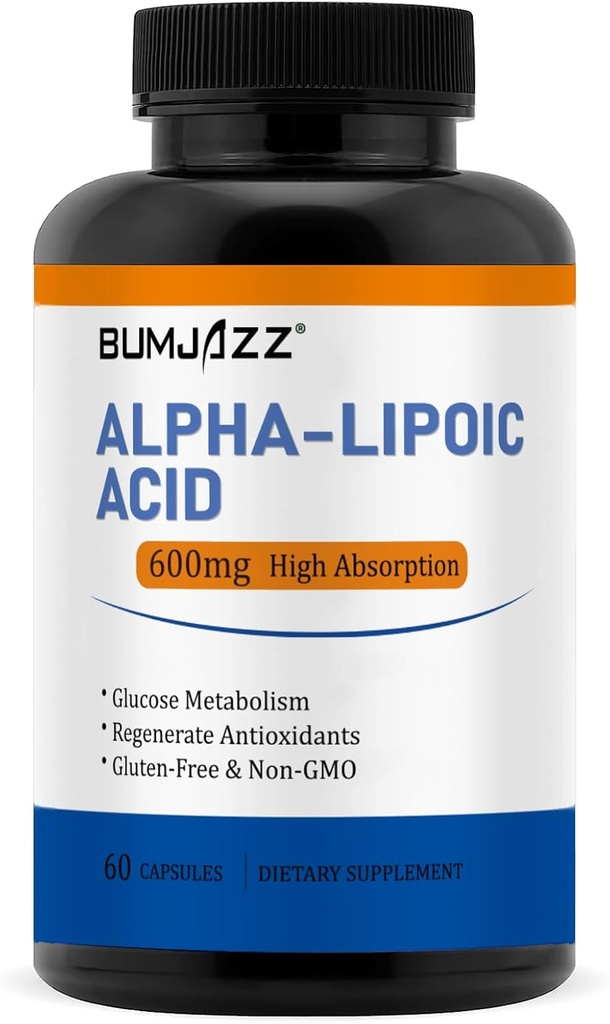 Alpha Lipoic Acid 600 mg, Glucose Metabolism ve Regenerate Antioksis Non-GMO - Gluten Free - Soy Free - 60