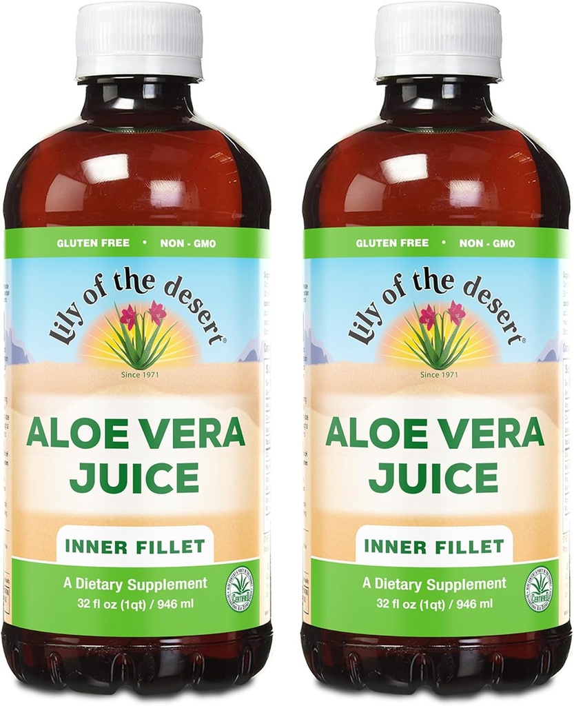 Lily Of The Desert Organic Aloe Vera Juice 2Pack – İç, Doğal Gut & Digestive Support, Stomach Relief, 32 Fl Oz Each Relief