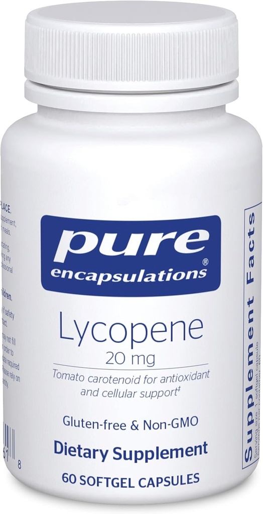 Pure Encapsulations Lycopene 20 mg | Diyetsel Supplement for Cellular and Macular Support | 60 Softgel Capsules