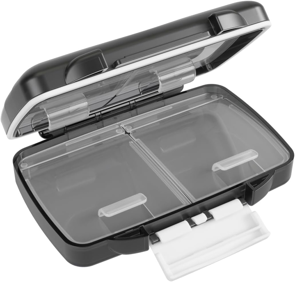 EZY DOSE Moisture-Proof Pill Case, Medicine Planner, Vitamin Organizer Box, Travel-Friendly, Latch-Closure to Secure Contents, 4 Ατομικά διαμερίσματα πολλαπλών μεγεθών με Σφραγίδα, Μικρό, Μαύρο