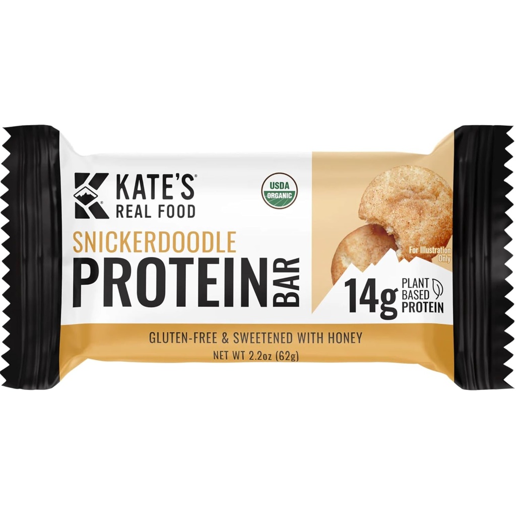 Kate'in Gerçek Gıda Organik Protein Barları - (Snickerdoodle, 2.2 oz, 12 Paket) - Plant bazlı Protein Barlar - Gluten Free, Soy Free, Non GMO, Wholejs, and All Natural Natural Natural