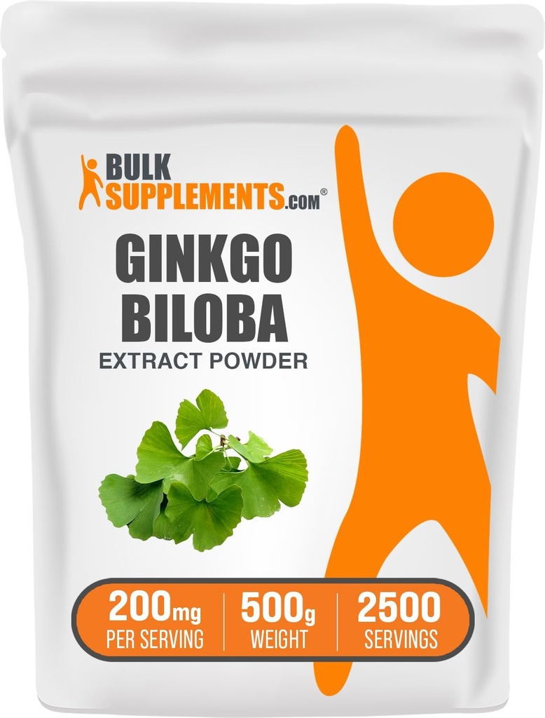 BulkSupplements.com Ginkgo Biloba Extract Toz - Ginkgo Biloba Leaf, Antioksit Kaynağı, Herbal Supplement - Gluten Free, 200 mg per Service, 500g (1.1 lbs) (Pack of 1)