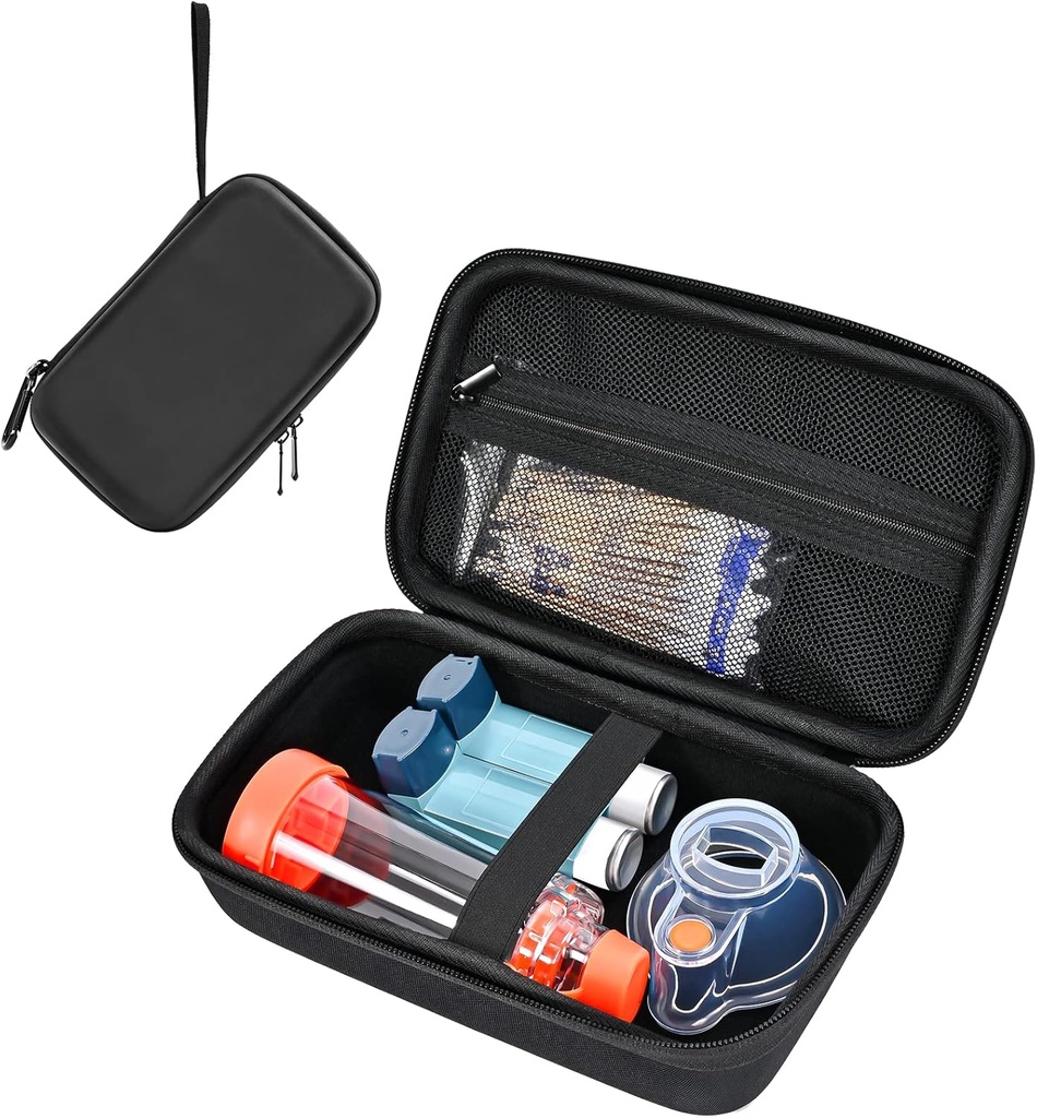 ProCase Hard Holding Case for Asthma Inhaler, Portable Inhaler Spacer Travel Bag for Yetişkinler Kids, Maskes Asthma Aksesuarları Sahibi, Asthma Kits Organizer with Me Pocket -Black Kits