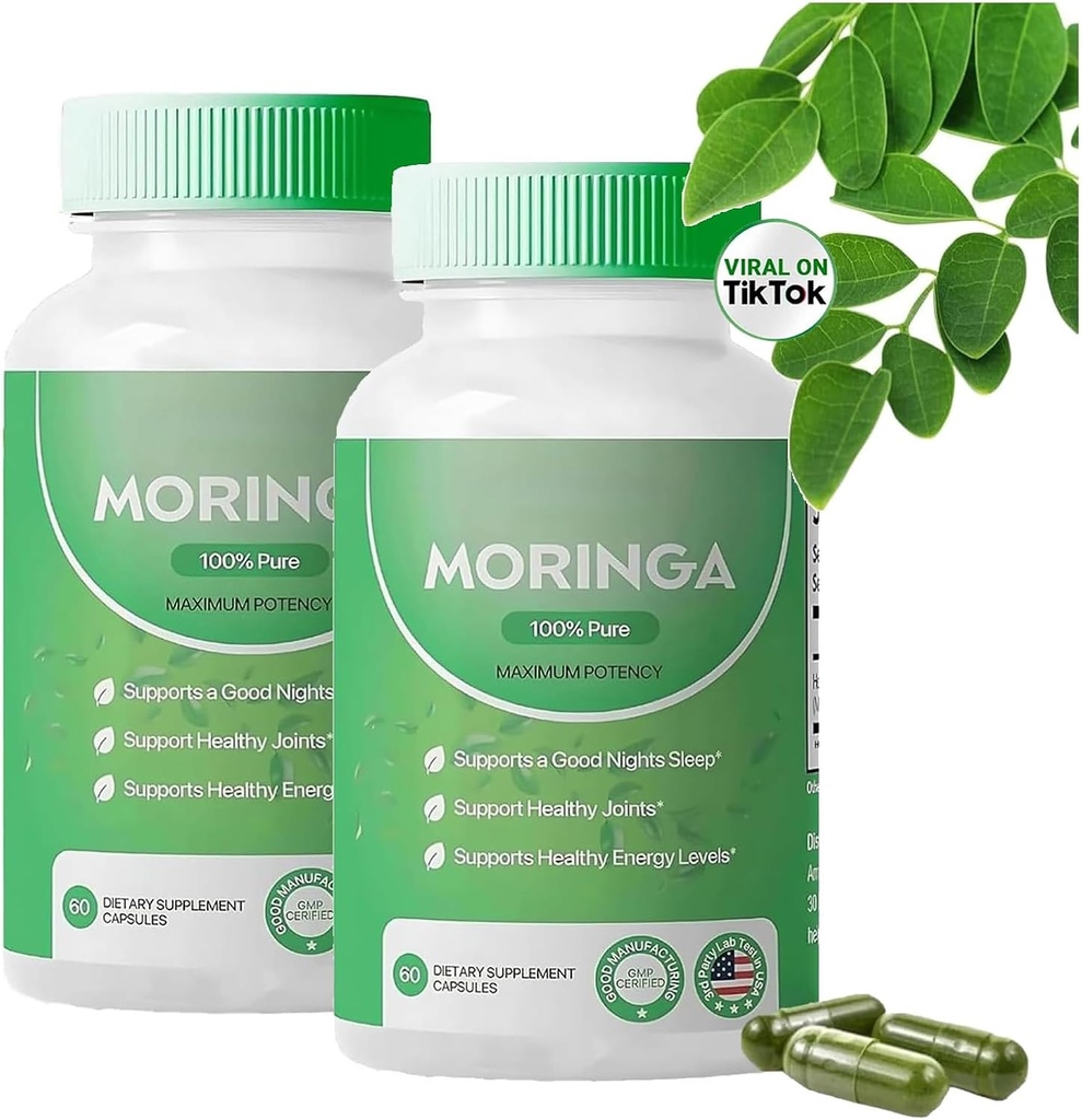 Pure Moringa Toz Capsules - 800 mg, Antioksi Superfood for Energy, Skin Health & Gut Support - Temel Vitaminler ve Amino Asitler - Doğal, Non-GMO, 60 Capsules (2)