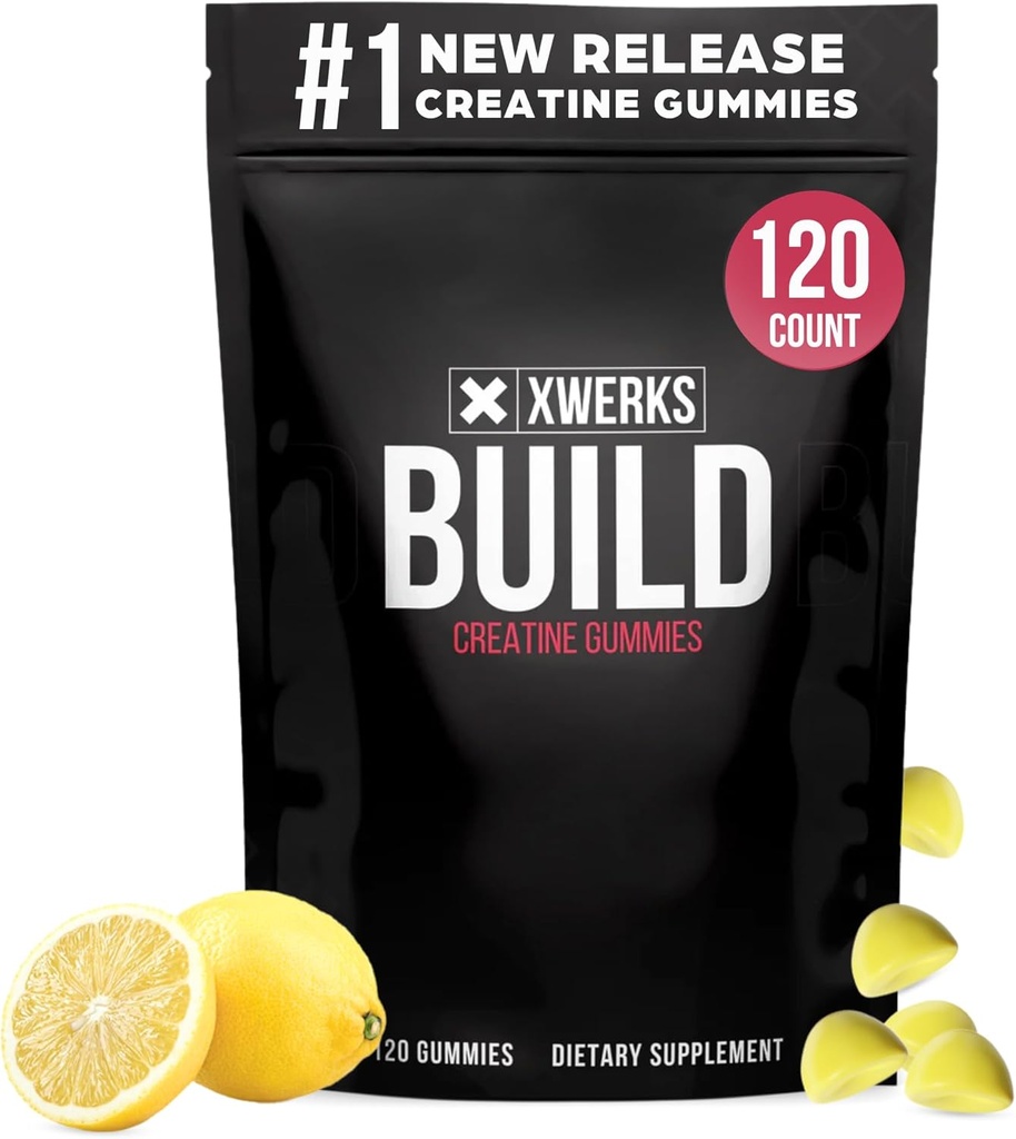 Xwerks Erkekler ve Kadınlar için Kreatine Gummies, 120 Kont, %100 Saft Kreatin Monohidrat, Limon Flavored Muscle Building Gummies 4g Per Service, Pre Workout AntiEnergy, 5000mg Total Kretine