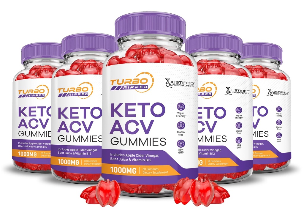 (5 Πακέτο) Turbo Rippped Keto ACV Gummies Advanced Formula 1000MG Turbo Rippped Keto Gummies Apple Cider Vinegar Formulated with Roomegranate Beet Buice Powder B12 Vegan Non GMO 300 Gummys