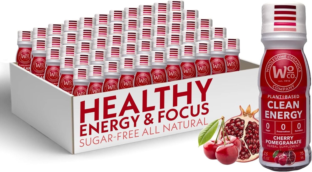 Tamamen Organik - Sugar Free Energy Shots Extra Strength Natural & Health Drinks - Plant-Based Energy Supplements w/Vitamin B12 Lion's Mane & Yerba Mate - Cherry Pomegranate Flavor 48 Pack