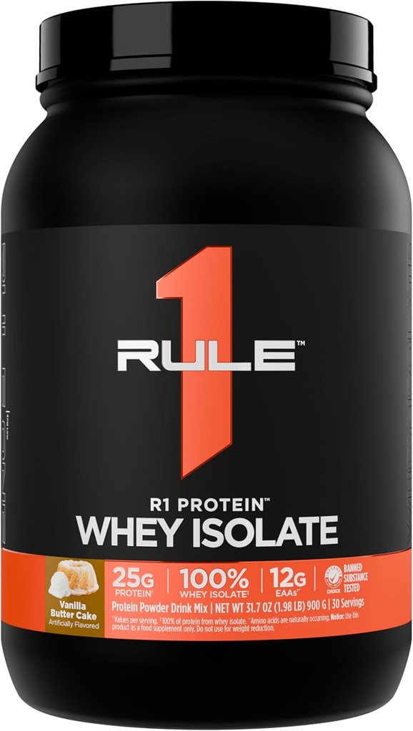 Άρθρο 1 R1 Πρωτεΐνη Whey Isolate - με 25g πρωτεΐνη & 6g BCAA Αποκλειστικά από Απομονωμένες & Υδρολυμένες Πηγές για την αποκατάσταση προπόνησης (2 Λίρες*, κέικ βουτύρου βανίλιας)