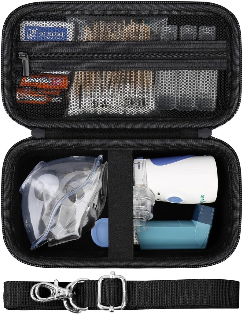 Host Nebulizer El Me Inhaler Spacer Nebulizers Machine for Yetişkinler & Çocuklar Seyahat Ev Kullanımı, Koruyucu Sahibi Bag with Me Pocket for USB Cable and Battery, Black