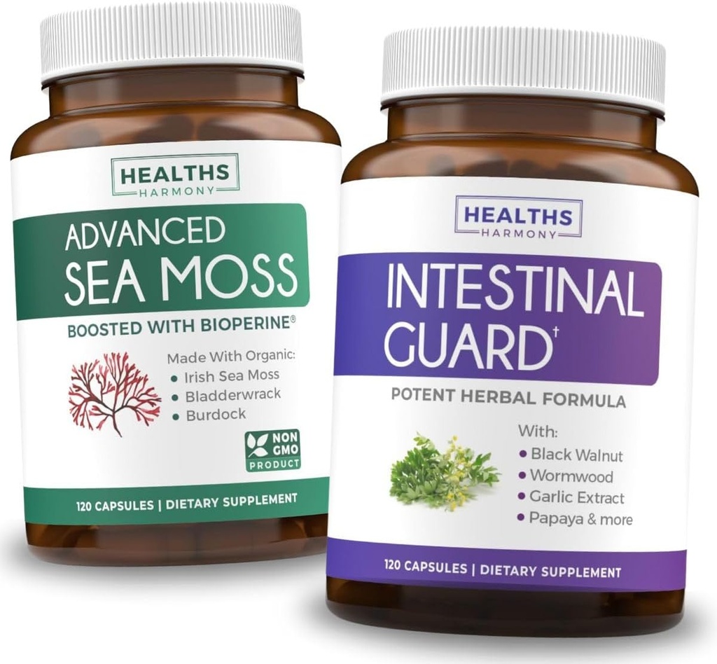 Intestinal Guard & Irish Sea Moss (2-Month Supply) Guard & Moss Fusion Bundle - Intestinal Guard (120 Capsules) Potent Natural Formula and Organic Irish Sea Moss (120 Capsules) Raw Vegan Supplement