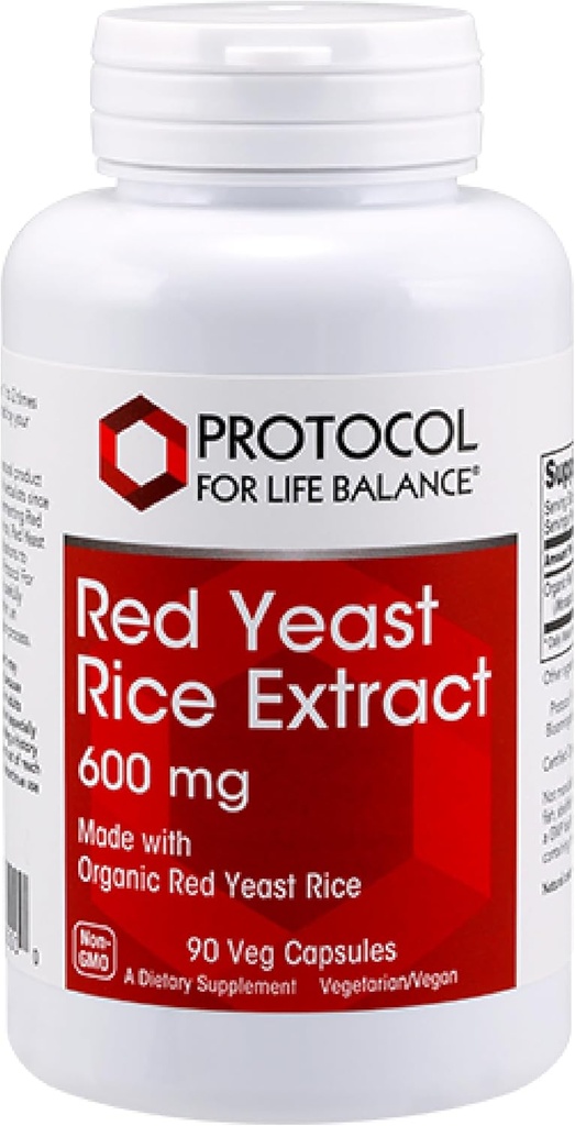 Πρωτόκολλο Red Yeast Rice 600 mg - Κατασκευασμένο με βιολογικό κόκκινο Yeast Rice - Χωρίς γαλακτοκομικά και αυγά - Κάψουλες 90 Veg