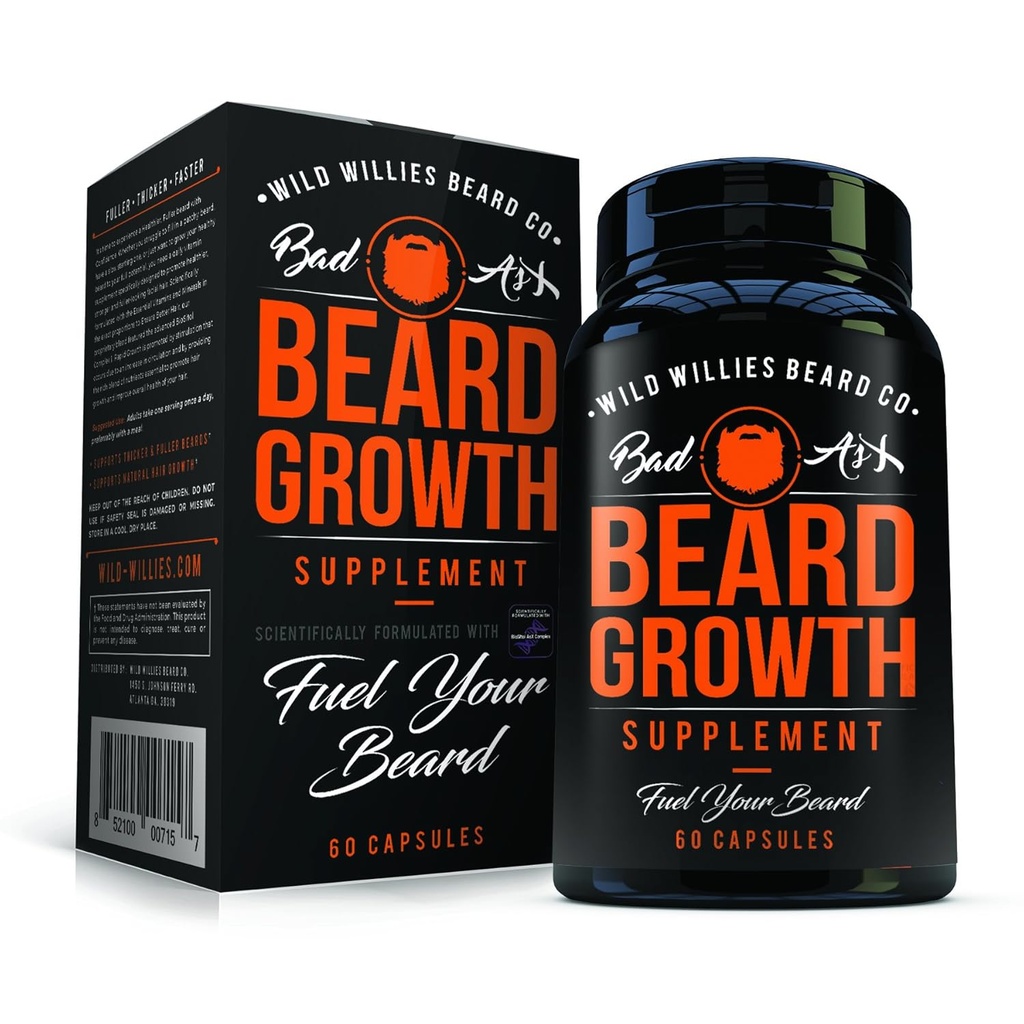 Manskape Co Beard Growth Vitamins for Men by Wild Willies - Doğal Daha Hızlı Saç Büyümesi - Biotin ile 60 Capsules - Biotin ile 60 Capsules - Grow a Lazer, Fuller Beard and Mustache Today