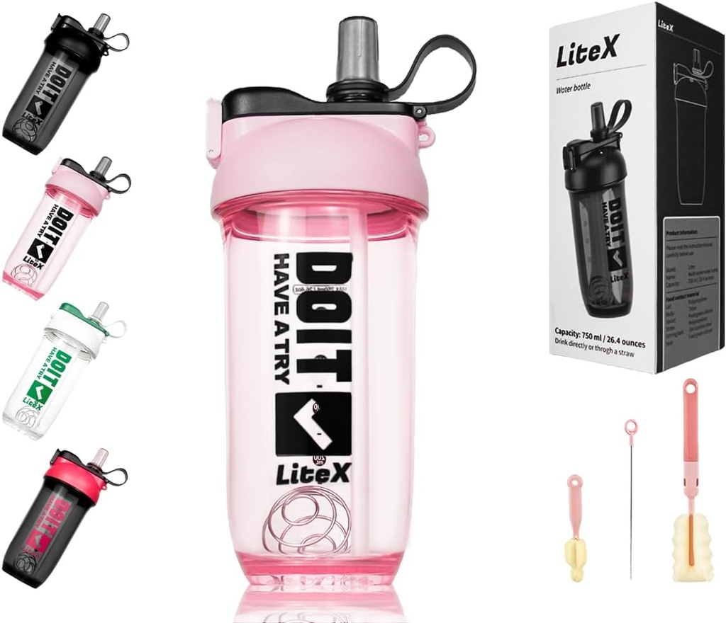Protein Shakes için Litex Shaker Şişeler, 26oz Blender Pre-Workout için 26er Şişe,Shaker Cups with Straw, Honda-free Tritan Mixer Şişes for Protein Toz,With Cup DN and Talimatlar (Pink)