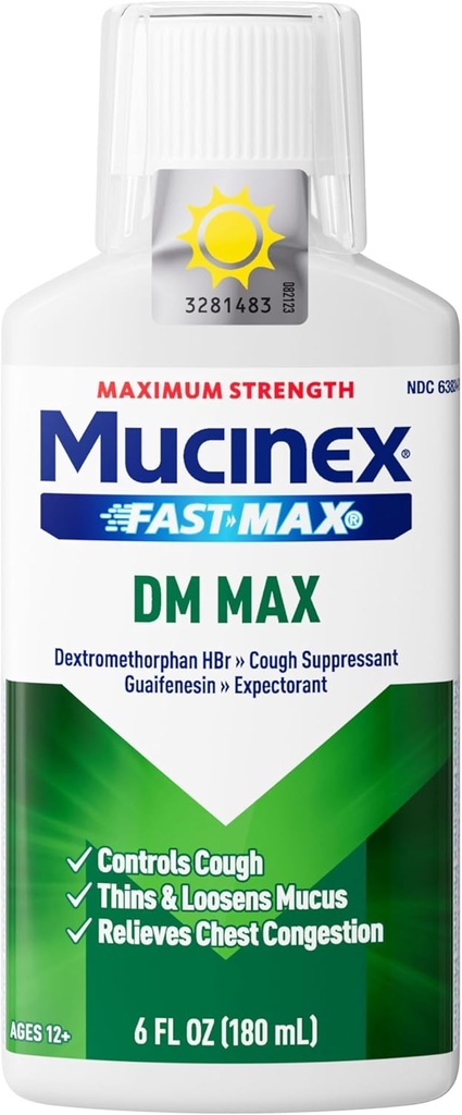 Mucinex DM Max Liquid Cough & Cold Medicine for Adults, Cold and Flu Medicine for Excess Mucus Relief, Guaifenesin & Dextromethorphan Expectorant & Decongestant for Adults, Dr Recommended, 6.0 Fl Oz