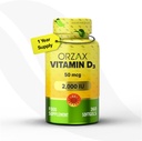 ORZAX Vitamin D3 2000 iu (50 mcg) – Non-GMO, Gluten Free, Sugar Free, Dairy Free – 1 Yıl Güçlü Kas Fonksiyonu ve Immune Support – Mood Supplement for Wellness (360 Softgel)