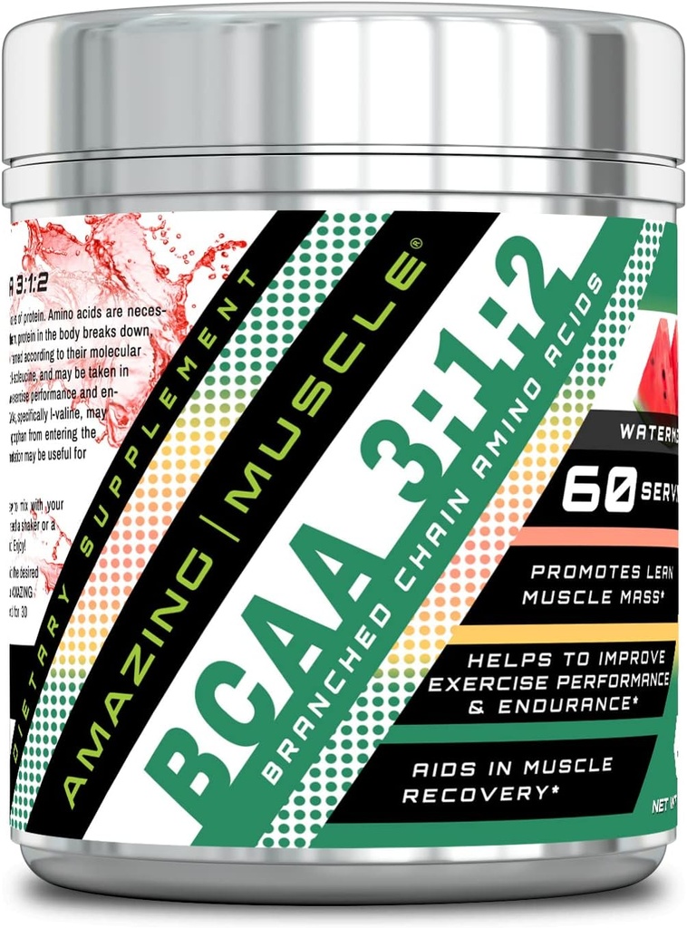 Amazing Muscle BCAA 3:1:2 Supplement | 60000 Mg Per | 60 Hizmet | Watermelon Flavor
