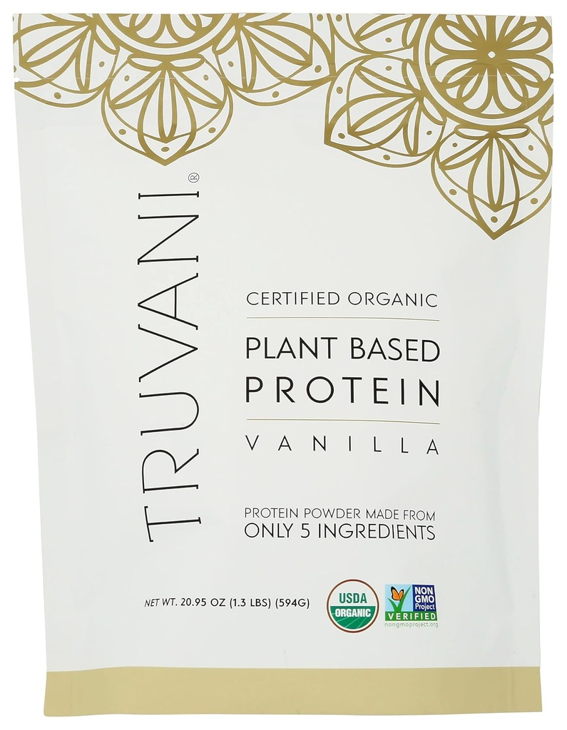 Truvani Vegan Pea Protein Toz | Vanilla | 20g Organik Bitki Serviste Temel Protein | 20 Servisler | Keto | Gluten & Dairy Free | Low Carb | Ek Olmayan Şeker