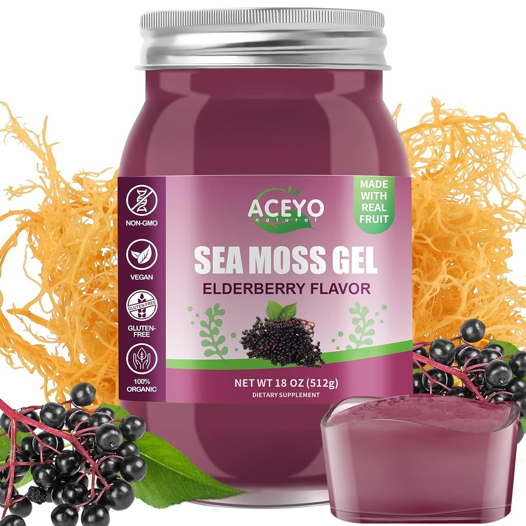 ACEYO (18 OZ) İrlandalı Yaşlı Deniz Moss Gel Organik Raw Vegan Flavor 102 Vitamin ve Minerals Wild Harvested Non-GMO Immune Defense Branson Yourroid Digestive Support Support
