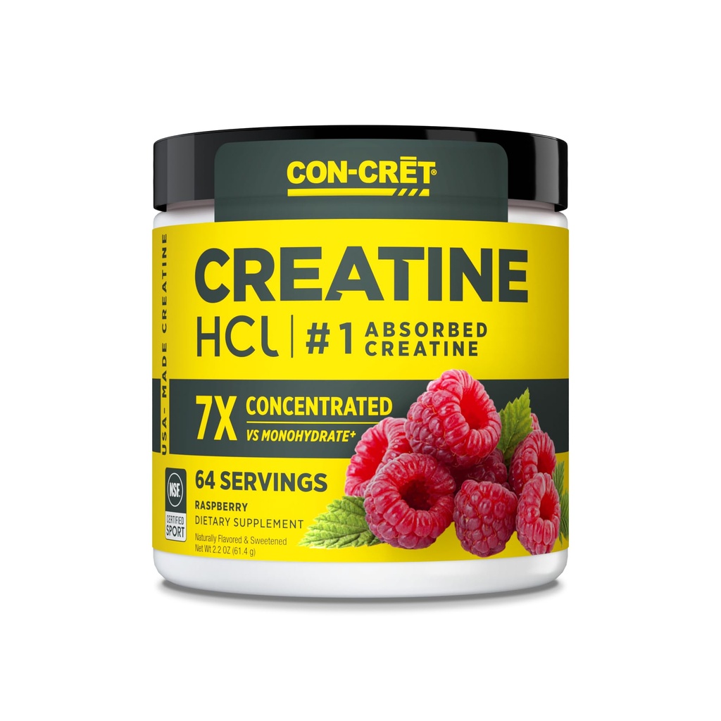 CON-CRET Tinatine HCl Toz | Kas, Bilişsel, Hücre Enerji Desteği | Bloating or Cramps | USA Made & NSF Sertifikalı | Raspberry (64 Hizmet)