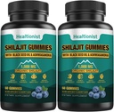 2 Packs 1000 MG Shilajit Supplement Gummies with 85+ Trace Minerals, Fulvic Acid, Pure Organic Shilajit Himalaya Gummy for Men & Women, Energy, Brain, Immunity Suport - 120 Counts
