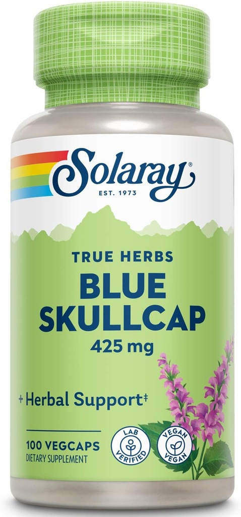 SOLARAY Blue Skullcap 425 mg | Tüm Aerial | Sağlıklı Mood ve Normal GABA Aktivite Desteği | Vegan | 100 VegCaps