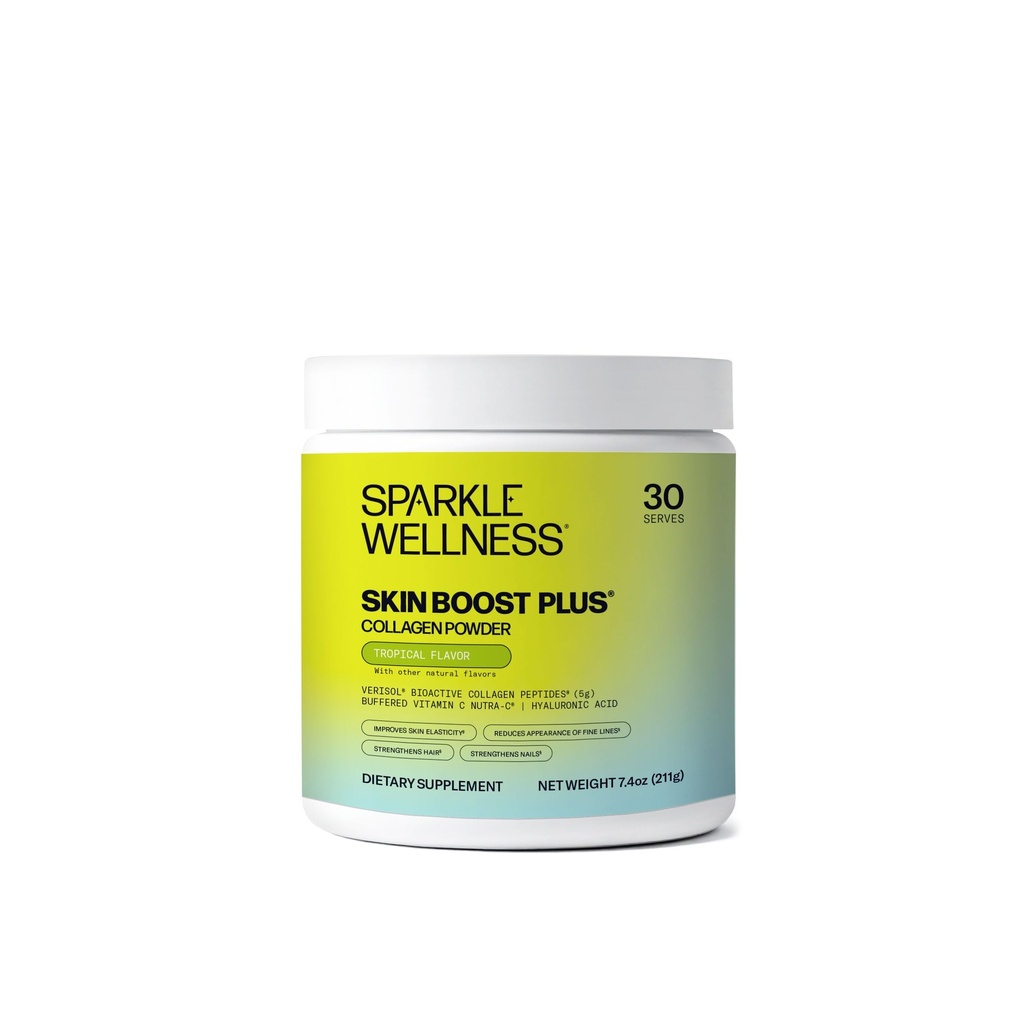Sparkle Wellness VERISOL Bioactive Hydrolyzed Collagen Peptides | Collagen Toz Supplement with Vitamin C & Hyaluronic Acid for Hair, Skin, and Nail Health | Skin Boost Plus (Tropical) [30-Serves]
