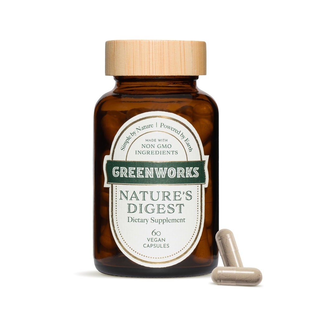 Greenworks Nature's Digest Probiyotiks with Organic Digestive Enzymes, Prebiyotiks & Fiber - 10 Milyar CFU, 3 Strains - Gut Health Supplement, 60 Capsules