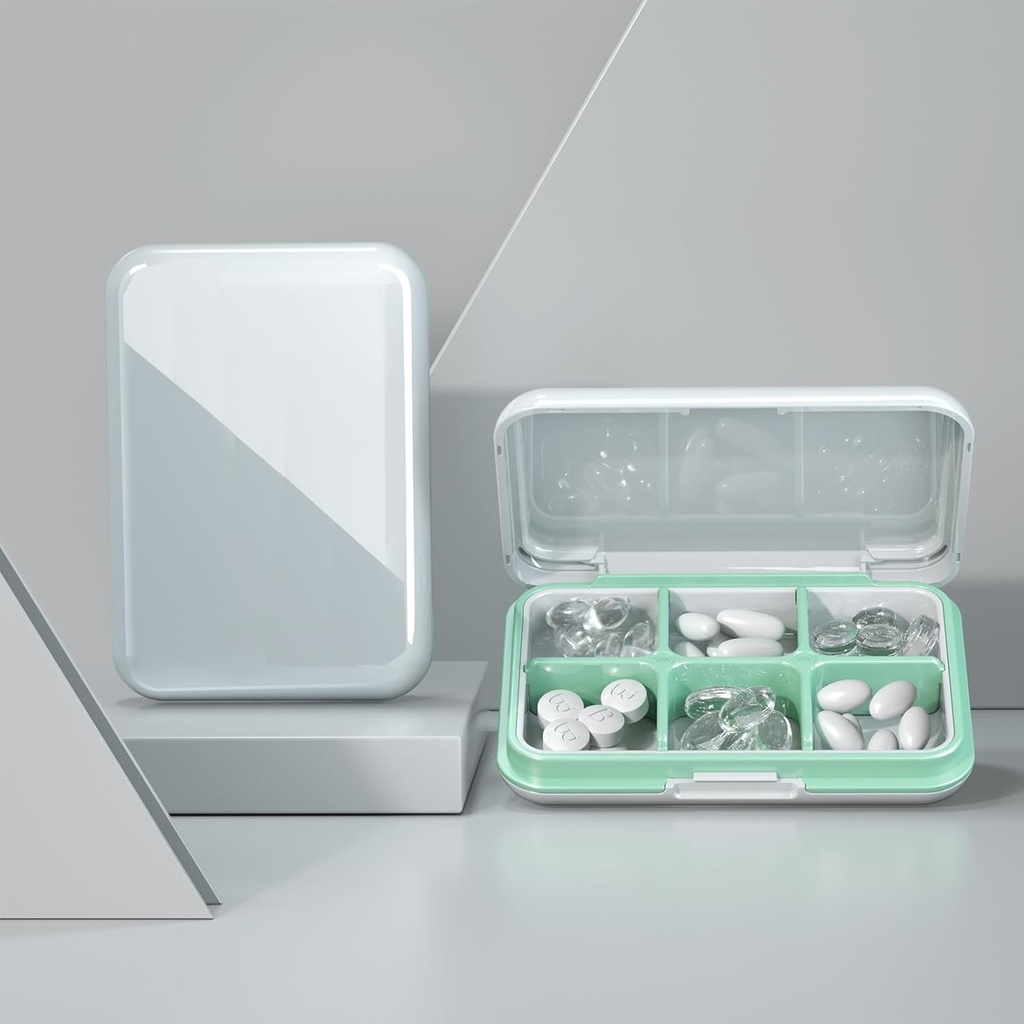 Κουτί χαπιών Αδιάβροχη θήκη χαπιών Ταξιδιών Φορητή καθημερινή θήκη χαπιών Κατοχύρωση χαπιών 6 διαμερίσματα Pocket Compact Medicine Organizer for Vitamin, Fish Oils, Συμπληρωματικά, Medication (Large White)