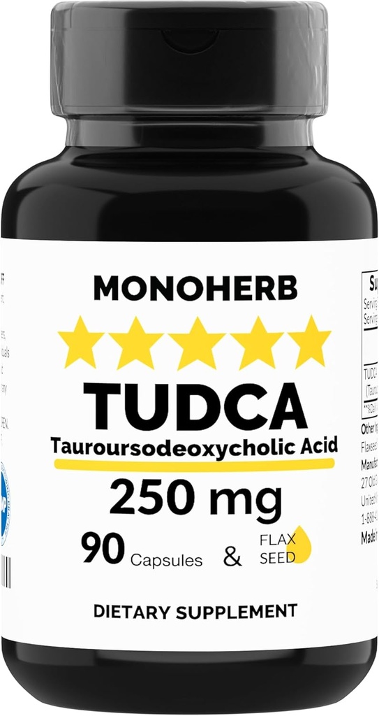MONOHERB TUDCA - Tauroursodeoxycholic Asit - Capsule başına 250 mg - 90 Vegetarian Capsules - ABD'de Made in USA