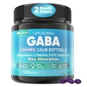 GABA Supplement - Optimal Abhidrasyon için 1000 mg Liposomal Form,GABA L-Theanine, Magnezyum Glycinate, 5HTP, Brain Calm için D3, Mood, Zzz Better - Melatonin-Free 120 Softgels.