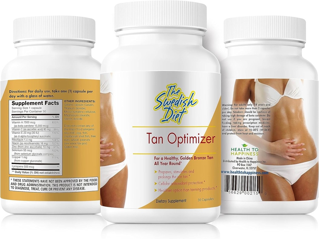 Tan Optimizer – Sugar-Free Tanning Pills ile 25.000 IU Vitamin A, Beta Carotene & Antioksis for Skin Health & Immune Support – 30 Capsules