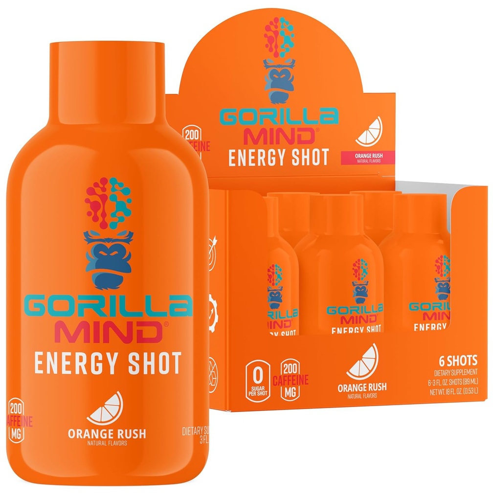 Gorilla Mode Energy Shots (6-Pack) - Ενεργειακά Shots για Enhanced Focus & Energy, Sugar-Free, Fast-Active, Ισχυρή Φόρμουλα με Βιταμίνες & Φυσικά Εκχυλίσματα (Orange Rush)