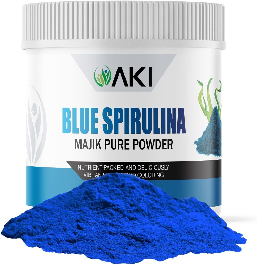 AKI E18 Grade Blue Spirulina Powder Pack – Ultra Concentrated Phycocyanin Superfood – Deep Blue, Vegan & Non-GMO – Ideal for Smoothies, Ice Cream, Yogurt or Pastries – 2oz/57g