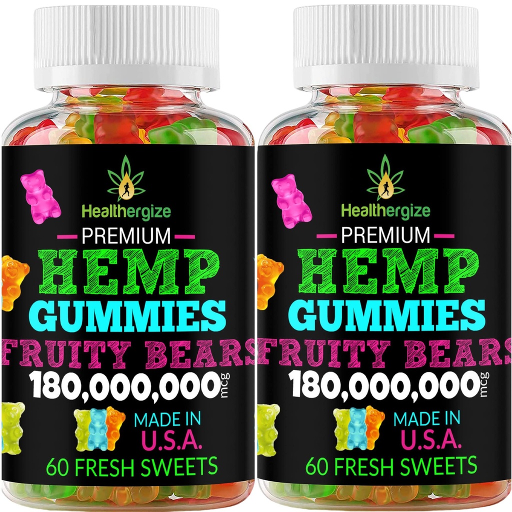 2PACK Hemp Gummies Premium Hemp Gummy Bears-for Sleep, Calm, Relax-Omega Hemp Oil, Natural High Potency Hemp Party Edibles- Made in USA