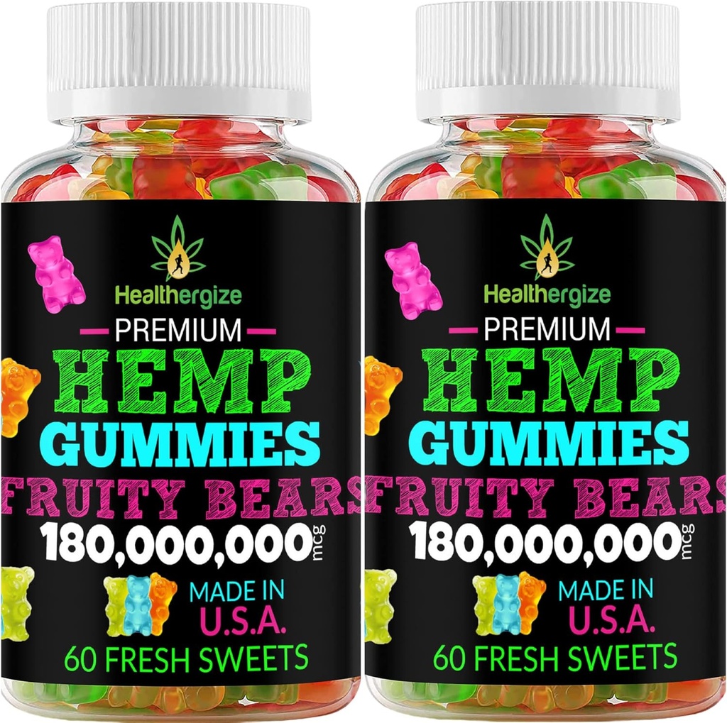 2PACK Hemp Gummies Premium Hemp Gummy Bears-for Sleep, Calm, Relax-Omega Hemp Oil, Natural High Potency Hemp Party Edibles- Made in USA