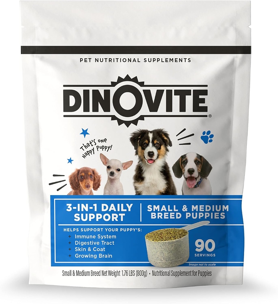 Dinovite 3, 1 Probiyotik for Puppies, Skin & Coat, Digestive Health & Joint Relief, Dog Food Toppers, Salmon Oil, Glucosamine, Antimon Oil & Itch Relief Skin Care, 90 hizmet (Puppy)
