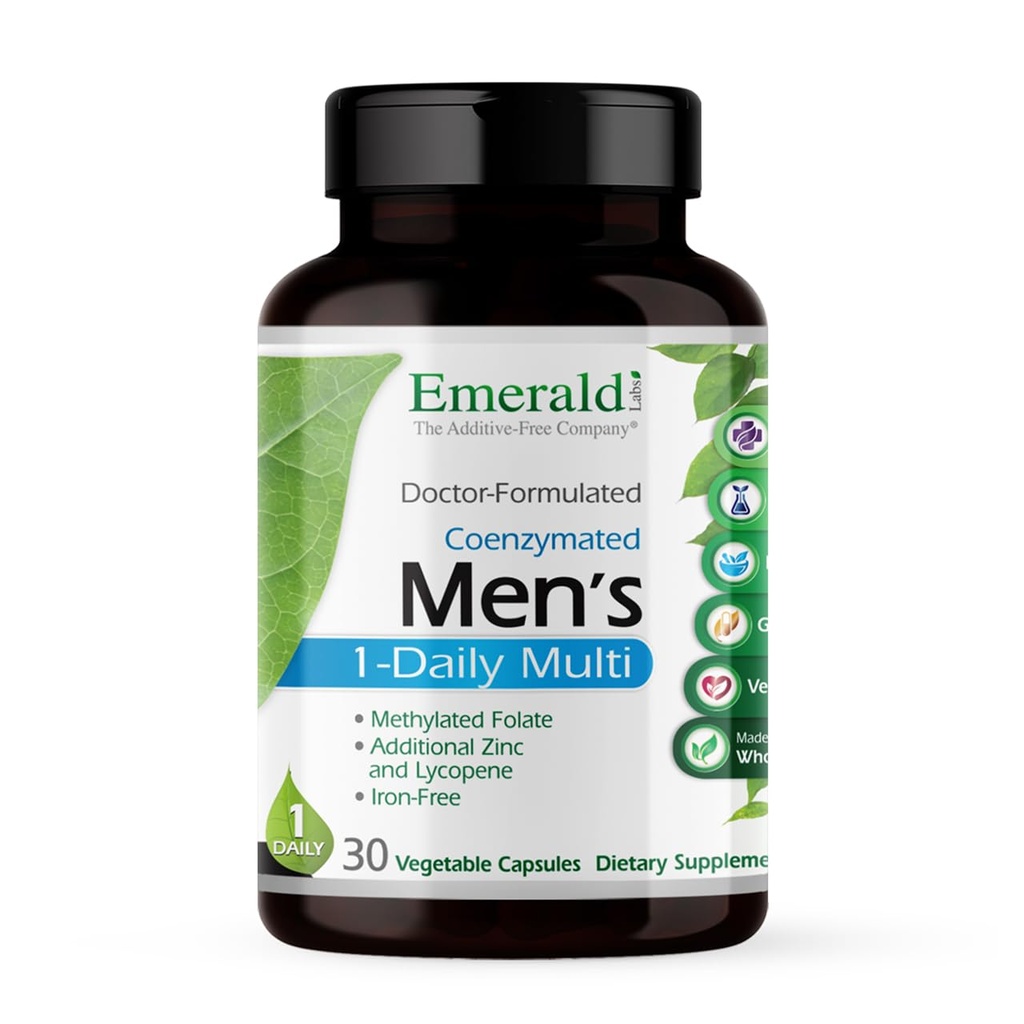 EMERALD LABS Men's 1 Daily Multi - Add-Free Men's Multivitamin - Lycopene, çinko, Vitamin D3, & More - Supports Bones, Prostate & Vision* - 30 Sebze Capsules
