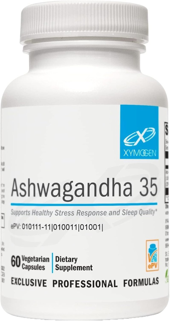 XYMOGEN Ashwagandha 35 - Πατενταρισμένο, καθαρισμένο Root Ashwagandha + Leaf Extract (35% Withanolide Glycosides) - Υποστηρίζει υγιή αντίδραση στρες, χαλάρωση και την ποιότητα νυχτερινή ανάπαυση (60 κάψουλες)