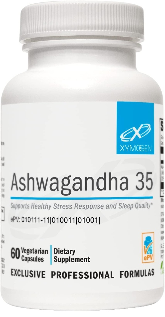 XYMOGEN Ashwagandha 35 - Patentli, Purified Ashwagandha Root + Leaf Ekstraksiyon (35% Withanolide Glycosides) - Sağlıklı Stres Cevaplarını Destekler, Rahatlama ve Kalite Gecesi Rest (60 Capsules)